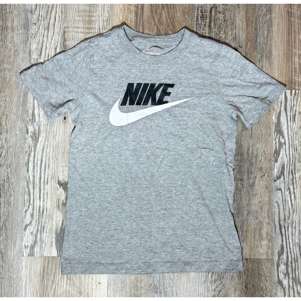 Nike Kids Heather Grey Futura Logo Graphic T-Shirt Short Sleeve Size Small